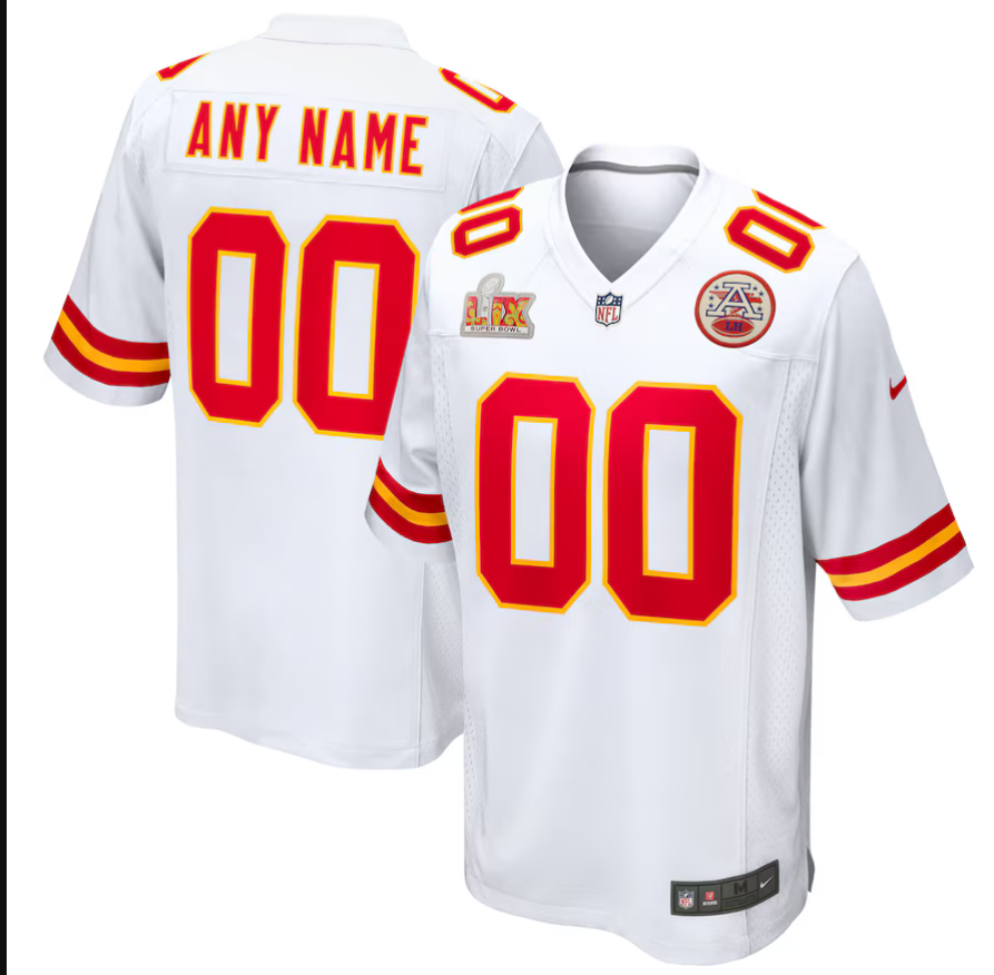 Men Kansas City Chiefs Nike White Super Bowl LIX Custom Game NFL Jersey->customized nfl jersey->Custom Jersey